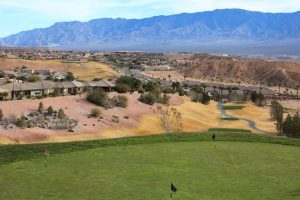 An overlook of Mesquite under a blue sky
