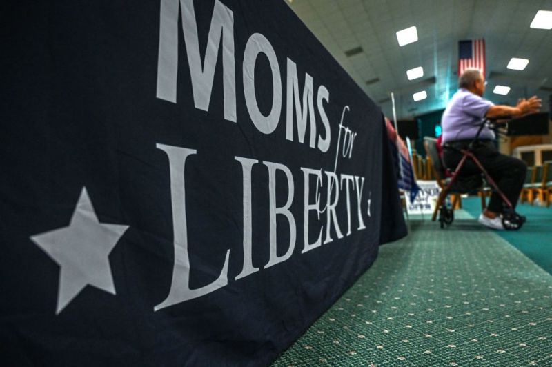 Moms for Liberty table cloth at event.