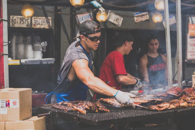 A BBQ chef hard at work