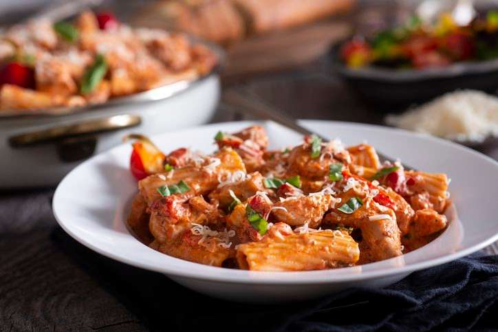 Rigatoni with Chicken and Marinara Sauce at an Italian Restaurant
