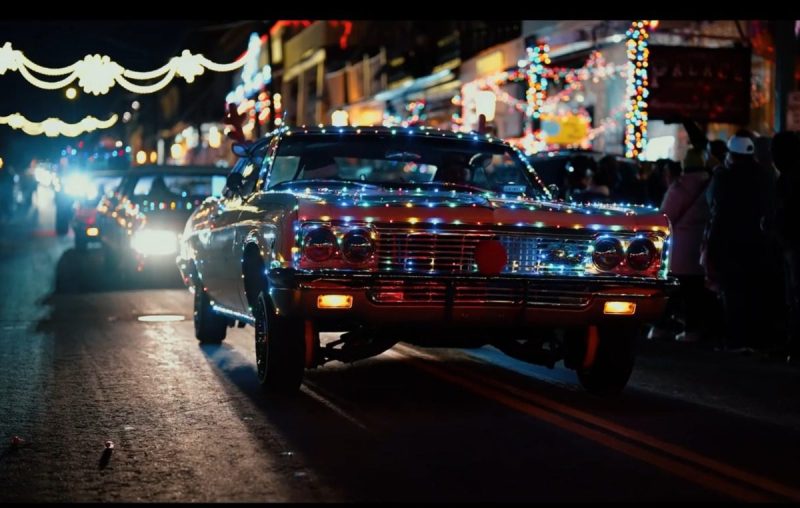 Line of cars driving though Virginia City.