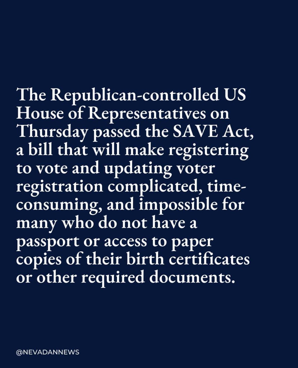 The Republican-controlled US House of Representatives on Thursday passed the SAVE Act, a bill that will make registering to vote and updating voter registration complicated, time-consuming, and impossible for many who do not have a passport or access to paper copies of their birth certificates or other required documents.