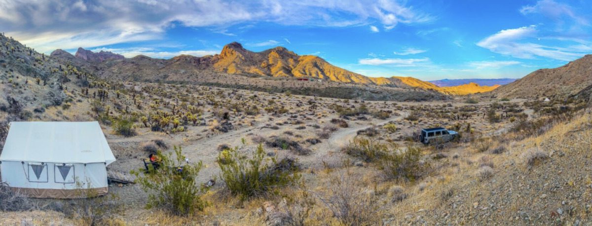 A desert glamping set up. 