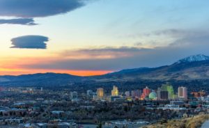 Reno skyline at sunset