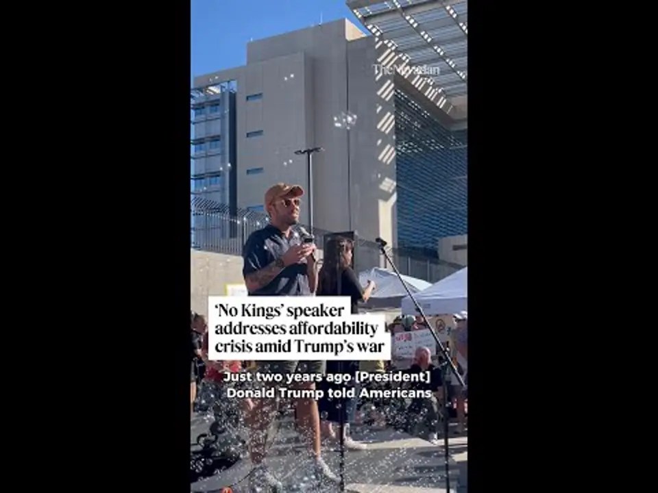 ‘No Kings’ speaker addresses affordability crisis amid Trump’s war