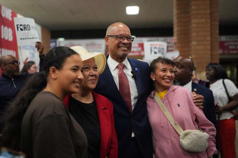 Nevada Attorney General Aaron Ford poses with supporters after winning the Democratic primary election.