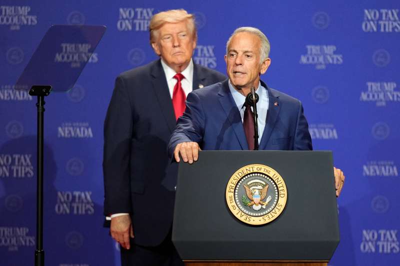 President Donald Trump and Nevada Gov. Joe Lombardo speak at a Las Vegas rally.