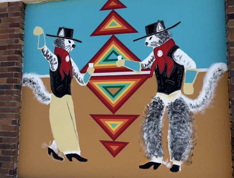 Cat cowboys mural in downtown Elko.